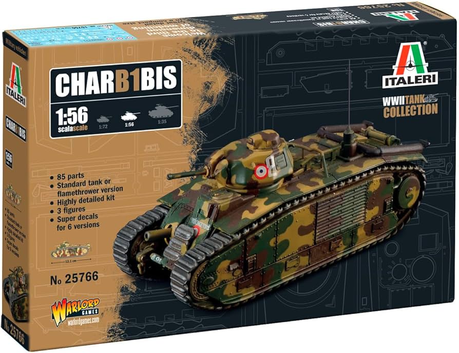 Italeri 25766 1:56 Char B1 Bis Main Battle Tank Plastic Model Kit