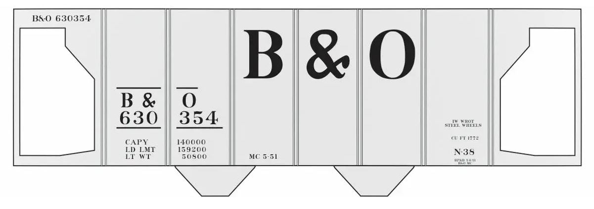 Tichy 10070O O B&O Class N-38 2-Bay Covered Hopper Railroad Decal Set