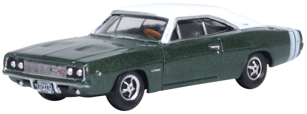 Oxford Diecast 87DC68005 HO Greenand White 1968 Dodge Charger Car
