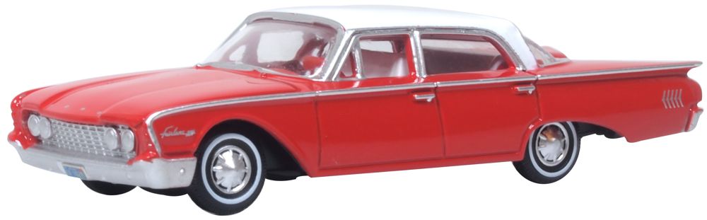 Oxford Diecast 87FF60001 HO Monte Carlo Red/White 1960 Ford Fairlane Sedan