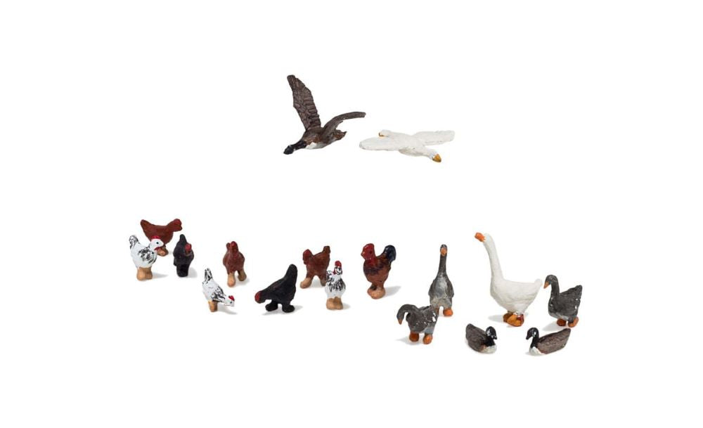 Woodland Scenics A1968 HO Scenic Accents Geese and Chickens Figures (Set of 17)