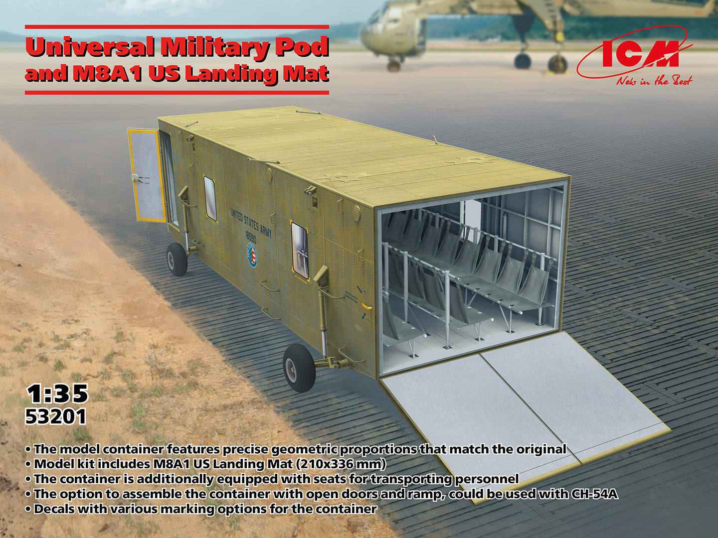 ICM 53201 1:35 Universal Military Pod and M8A1 US Landing Mat Model Kit