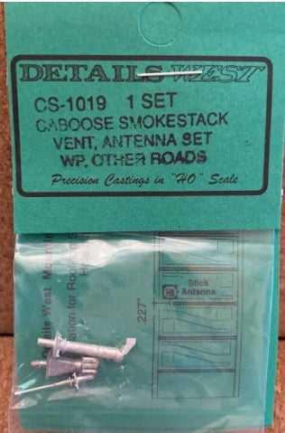 Details West CS-1019 HO Caboose Smokestack Vent, Antenna Set WP Other Roads