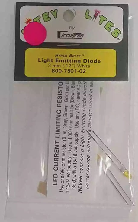 Circuitron 800-7501-02 HO Mitey Lites White Light Emitting Diode 3 mm (.12")