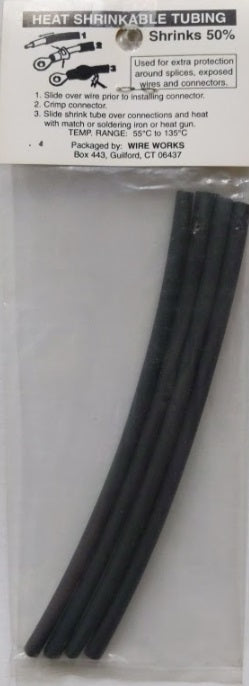 Wire Works T-187 Heat Shrink Tubing 3/16" Shrinks To 3/32" (.093)3-6"(Pack of 4)