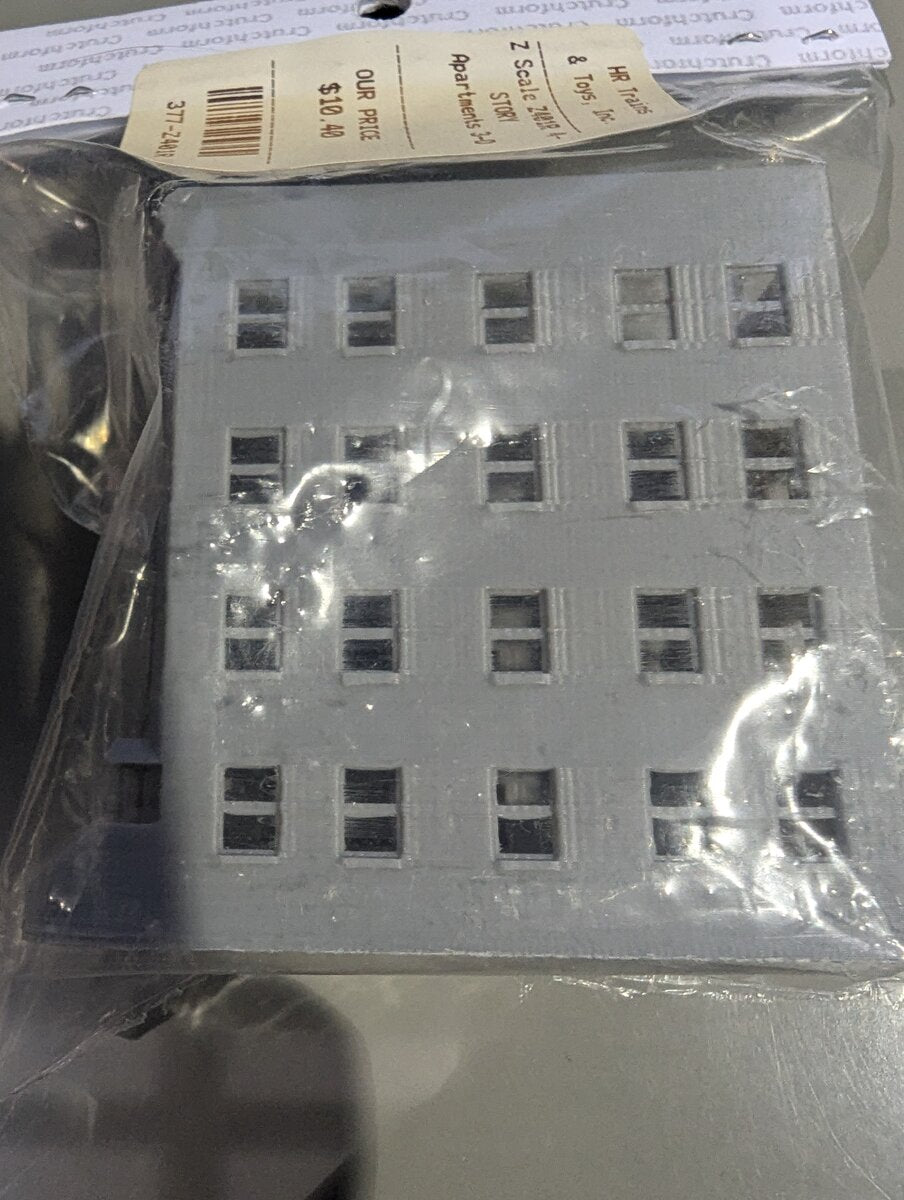 CrutchForm Z401R Z Scale 3D Printed Undecorated Plastic 4-Story Apartments