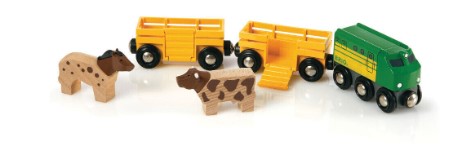 Brio World 33404 Green & Yellow Wooden Farm Train w/Cow & Horse Pieces