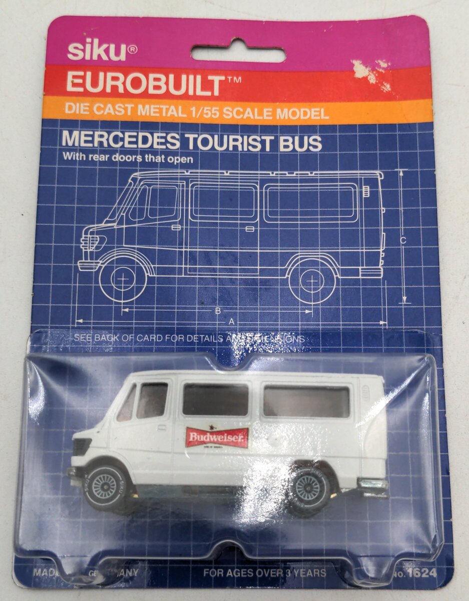 Siku 1624 1:55 White Eurobuilt Mercedes Tourist Bus Budweiser Cruiser Die Cast