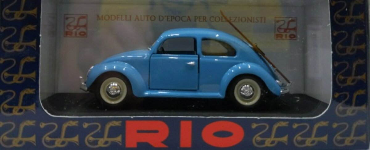 Rio SLO57 1:43 Sky Blue VW Beetle Winter Version With Wood Ski