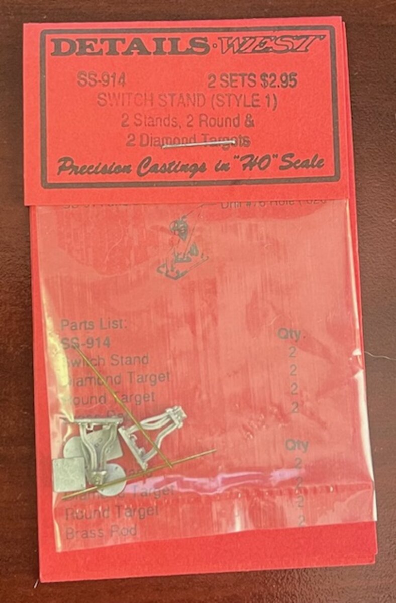 Details West 914 HO Scale Switch Stands Style #1 w/ Etched Targets