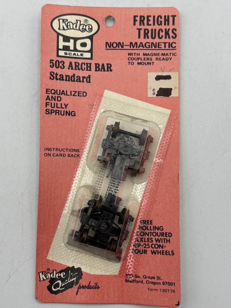 Kadee 503 HO Arch Bar Fully Sprung Metal Trucks W/Whisker® Couplers