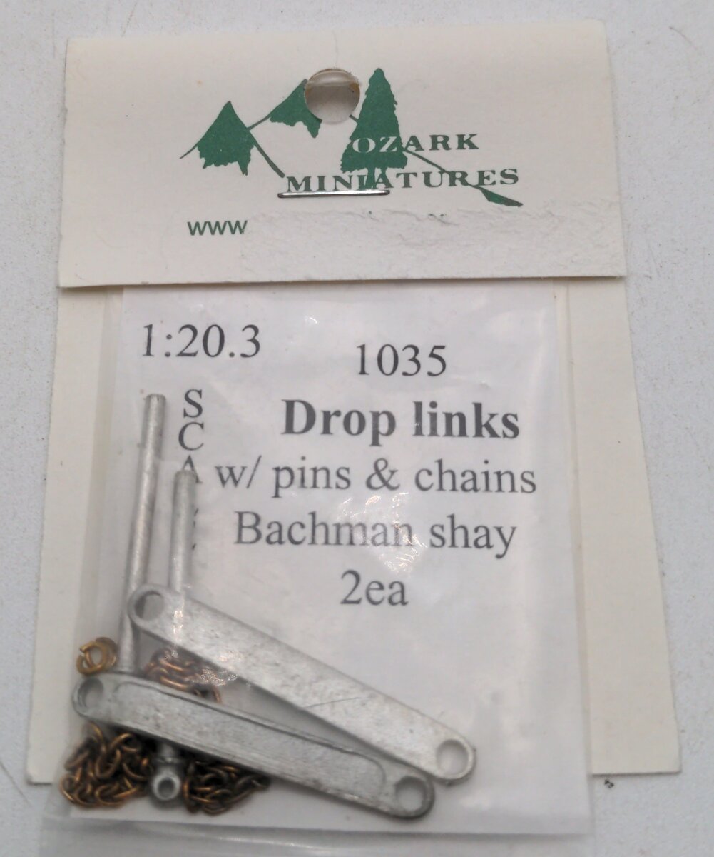 Ozark Miniatures 1035 G Scale Drop Links W/ Pins & Chains Bachmann Shay 2 pcs