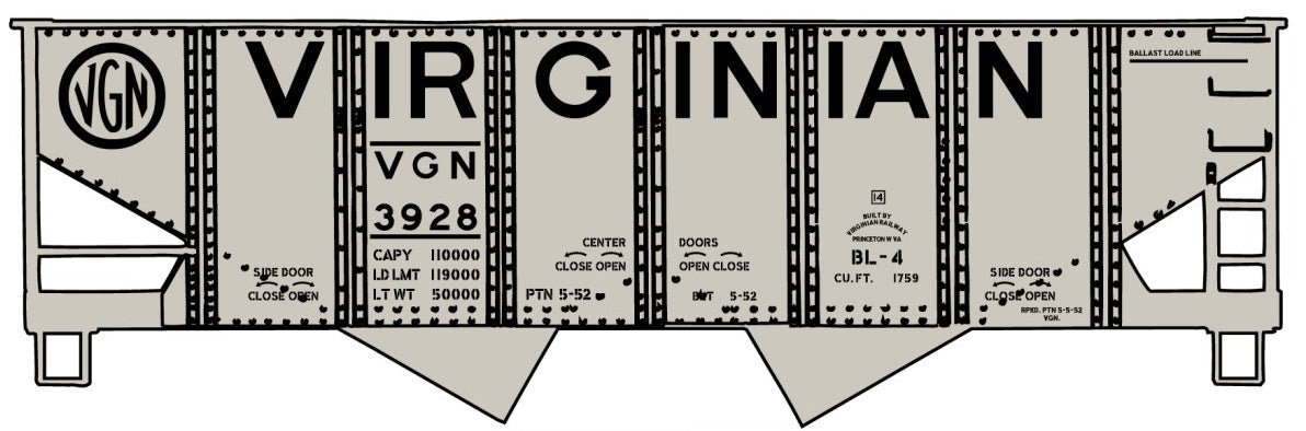 Accurail 81751 HO Virginian USRA 55-Ton 2-Bay Open Hopper Kit