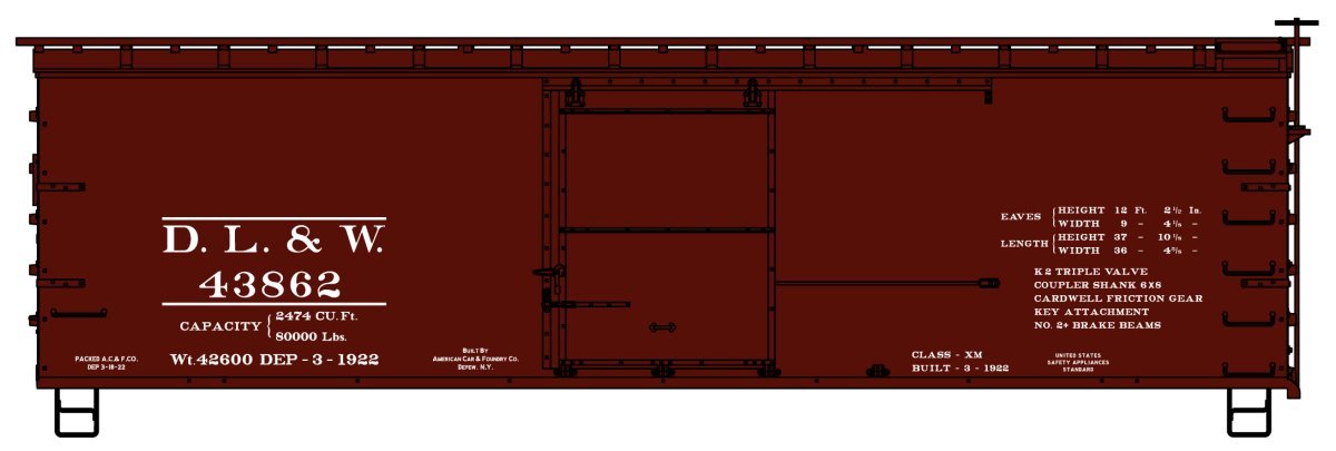 Accurail 1413 HO DL&W 36 Foot Wood Boxcar Kit w/Metal Ends Underframe #43862