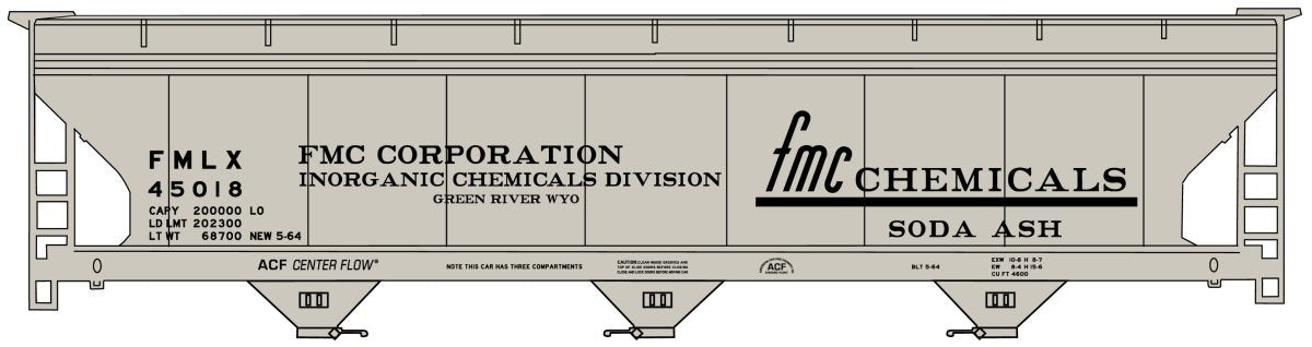Accurail 2120 HO FMC Chemicals ACF 3-Bay Covered Hopper Kit #45018