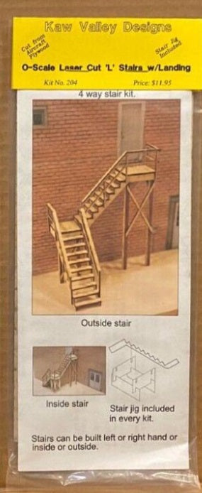 Kaw Valley Designs 204 O Scale "L" Stairs W/Landing Laser Cut Kit