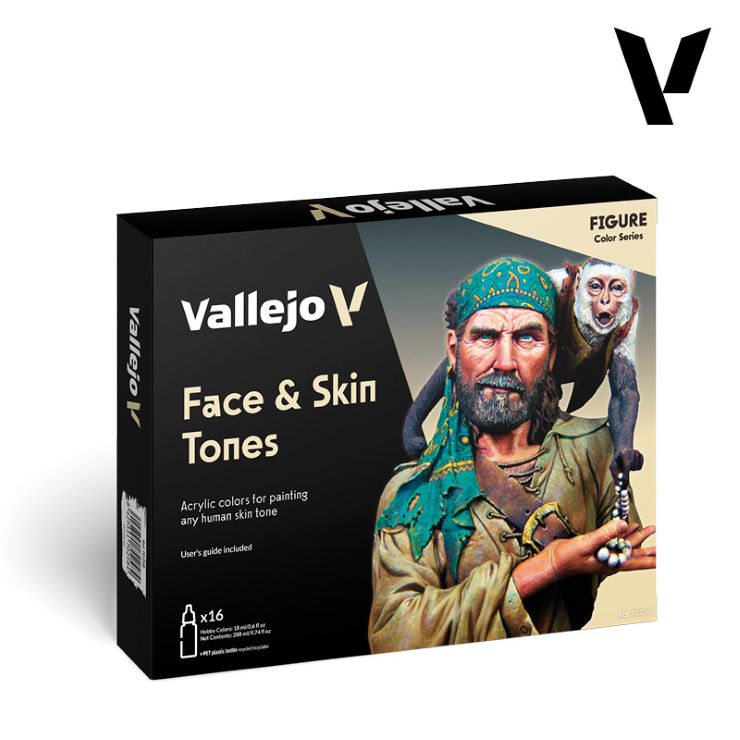 Vallejo Paint 70258 Face & Skin Figure Acrylic Paint - 18 ml. Bottle (Set of 16)