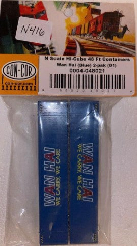Con-Cor 0004-048021 N Scale Hi-Cube 48 FT Containers Wan Hai (Blue 2 Pack)