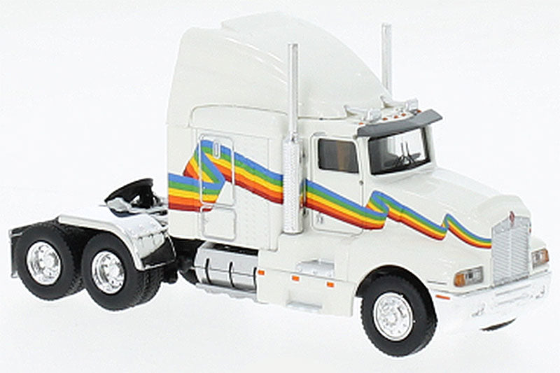 Brekina Automodelle 85932 HO White/Rainbow '84 Kenworth T600 Sleeper-Cab Tractor