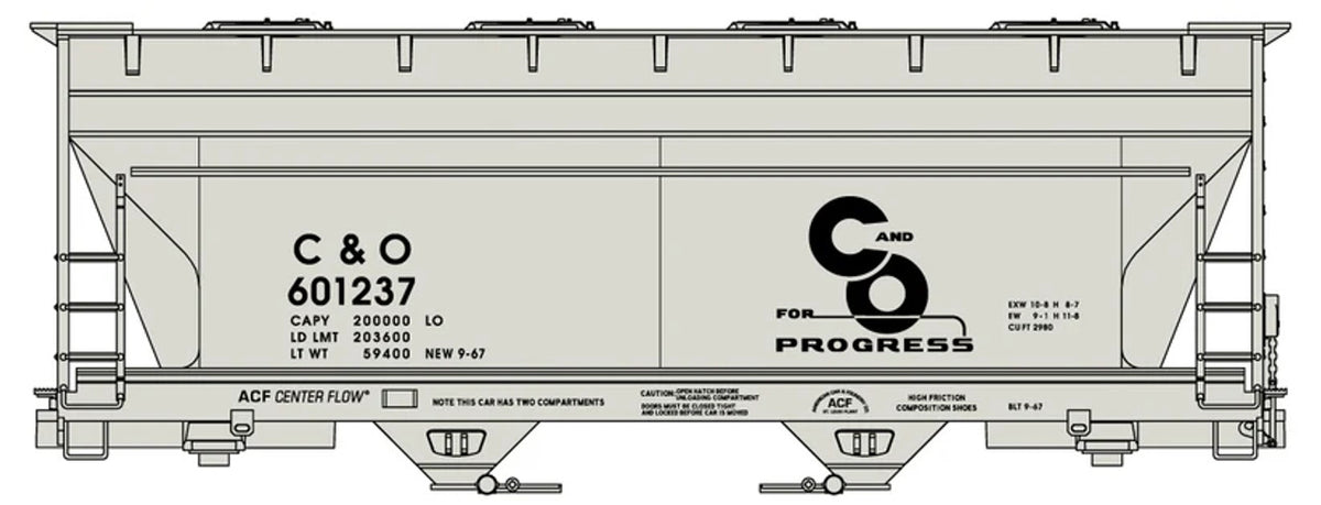 Accurail 2219 HO Chesapeake & Ohio 2200 Series ACF 2-Bay Covered Hopper Kit