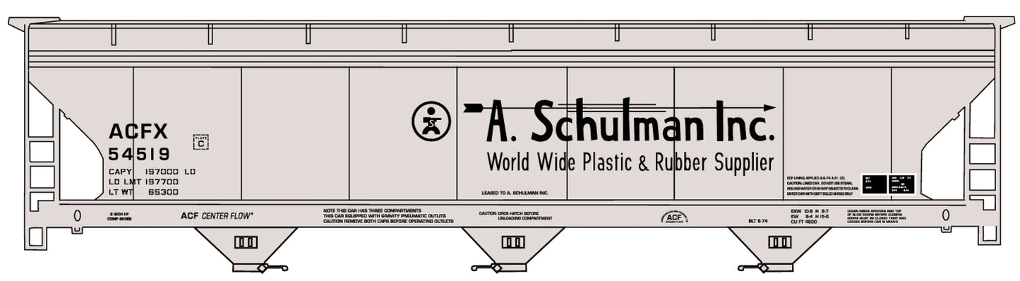 Accurail 81763 HO Schulman ACF 47' 3-Bay Center-Flow Covered Hopper Kit #54521