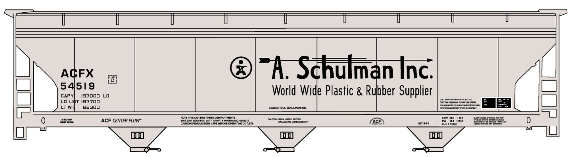 Accurail 81763 HO Schulman ACF 47' 3-Bay Center-Flow Covered Hopper Kit #54521