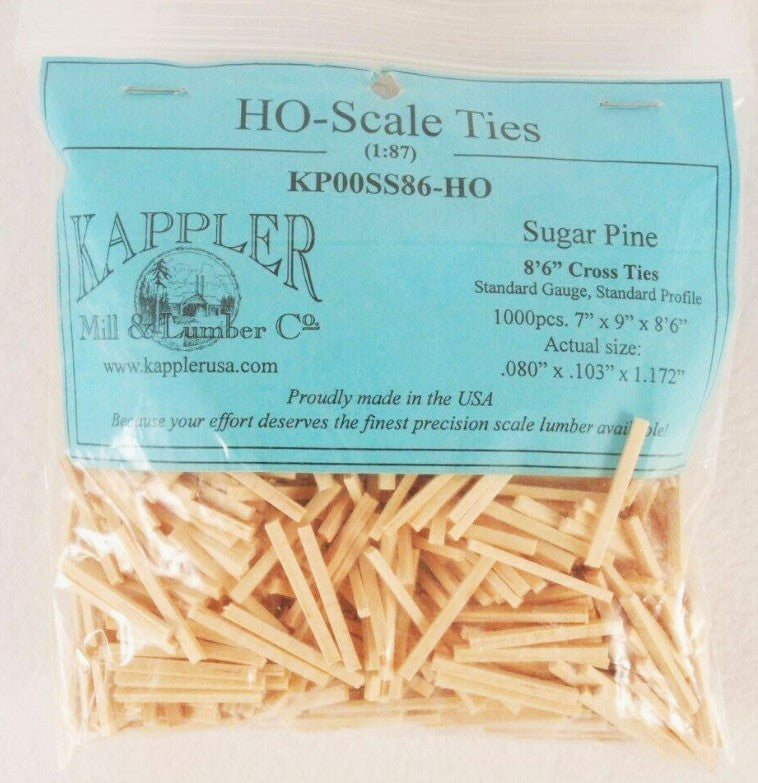 Kappler KP00SS86 HO Scale Pine 8' 6" Cross Ties Standard Gauge Standard Profile