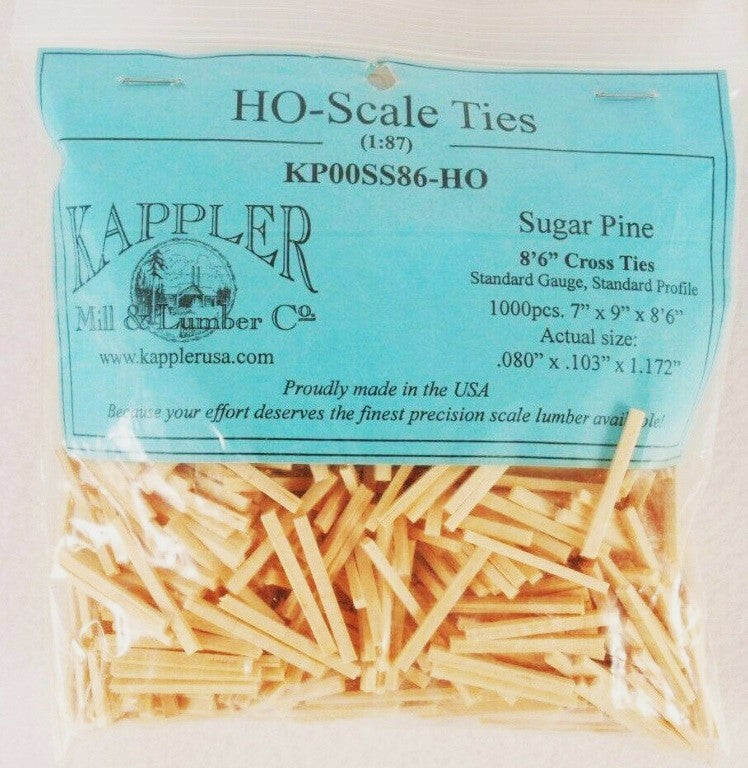 Kappler KP00SS86 HO Scale Pine 8' 6" Cross Ties Standard Gauge Standard Profile