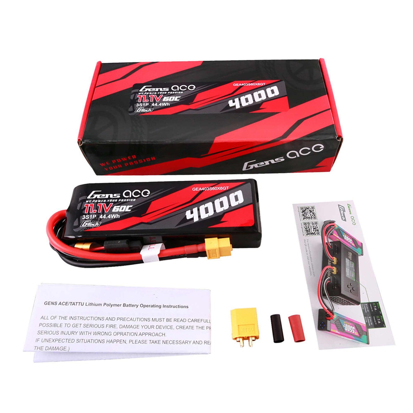 Gens Ace 403S60X6GT 11.1V 4000mAh 3S 60C G-Tech Smart LiPo Battery with XT60