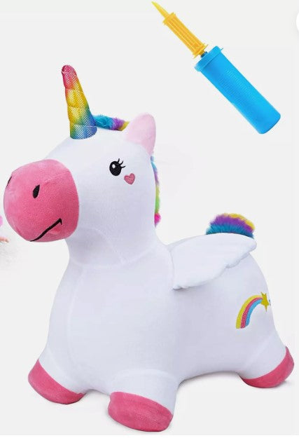 IPlay ILearn INC HPU03 Bounce & Play Inflatable Plush Ride-On Hopping Unicorn