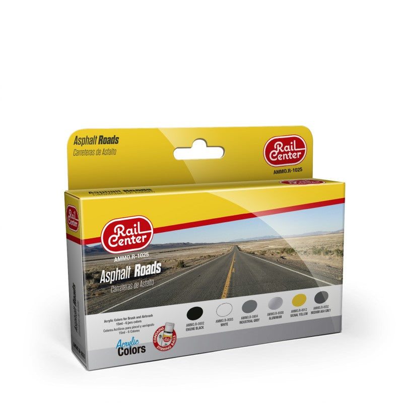 Mig Jimenez R1025 Rail Center - Asphalt Roads Acrylic Paint (Set of 6)