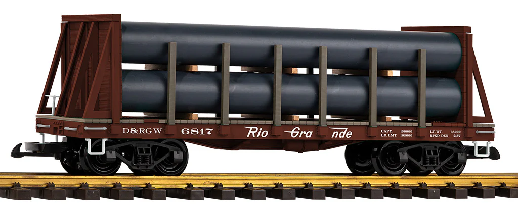 Piko 38795 G D&RGW Bulkhead Flatcar w/Pipe Load