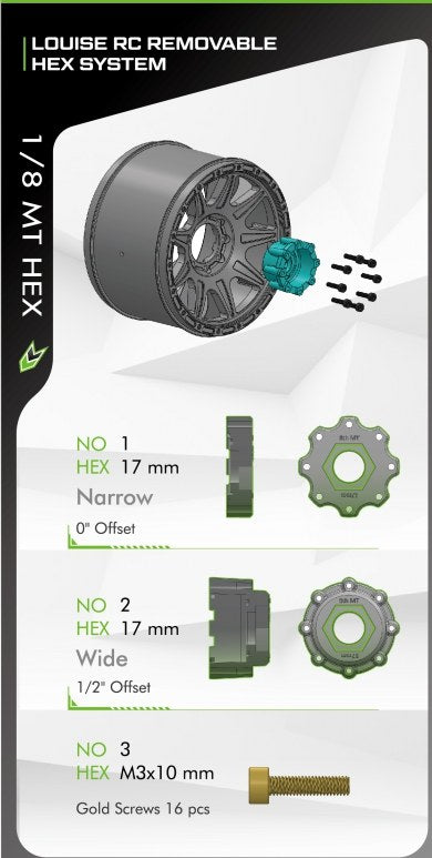 Louise R/C LT3323X 1:8 MT-Cyclone Sport Tires with Removable Hex MT Wheels