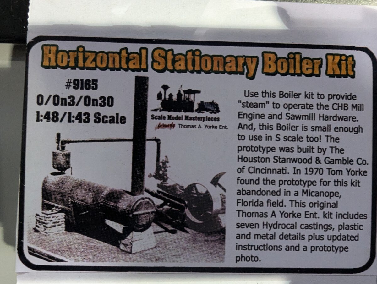 Thomas A Yorke Ent 9165 O/On3/On30 Scale Horizontal Stationary Boiler KIt