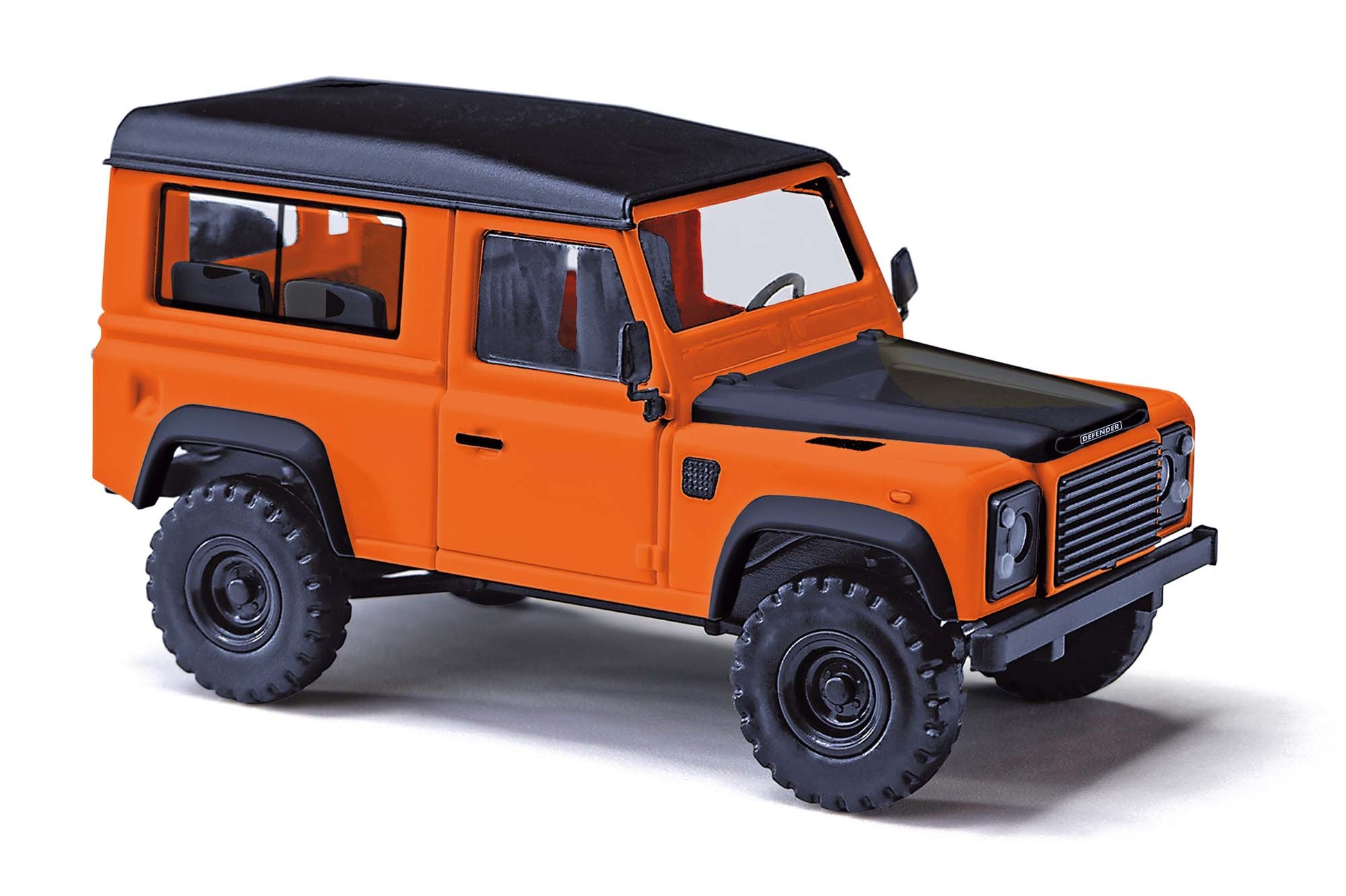 Busch 54309 HO Assembled Last Ed. Orange, Black Land Rover Defender 90 SUV