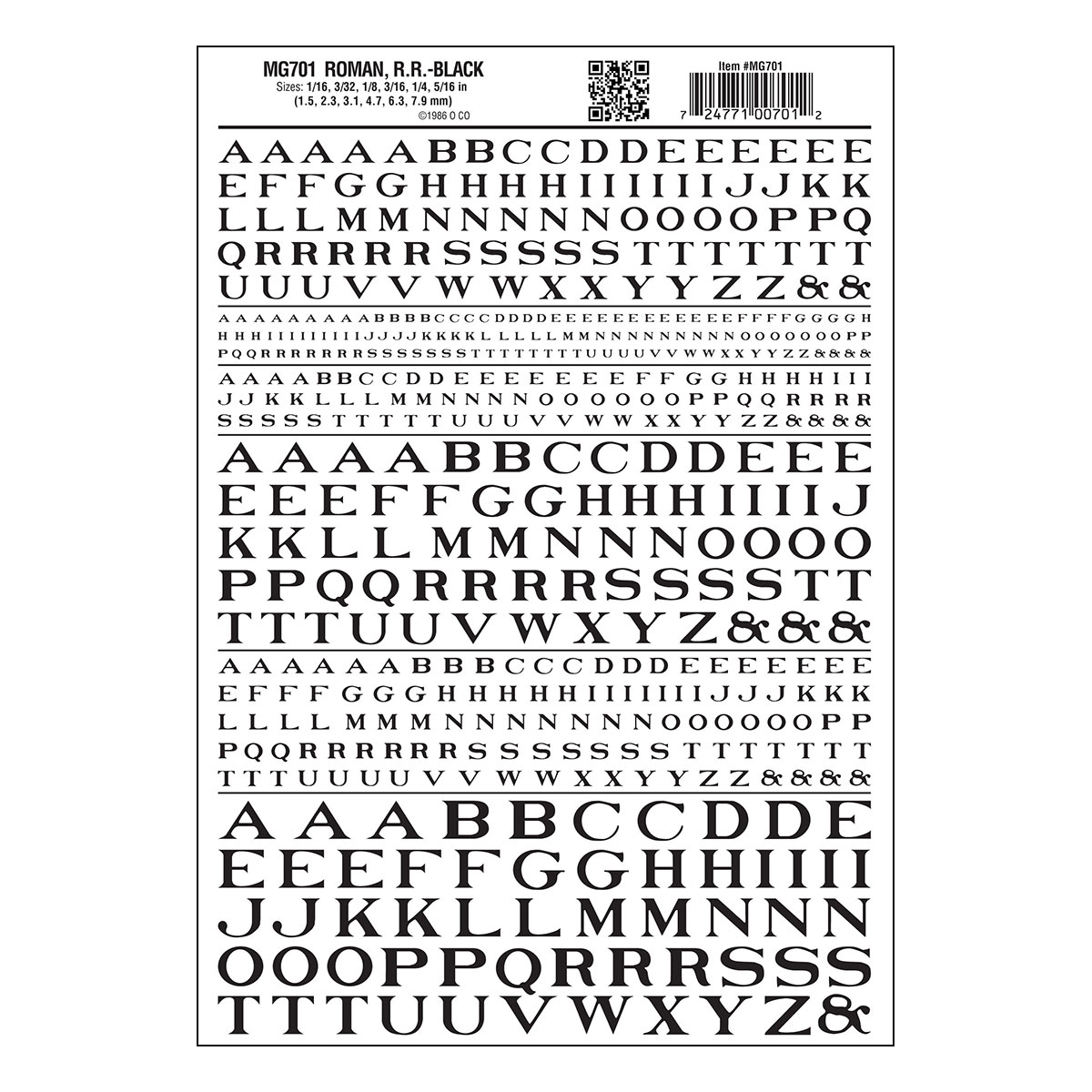 Woodland Scenics MG701 Black Roman Lettering Railroad Decals (Various Scales)