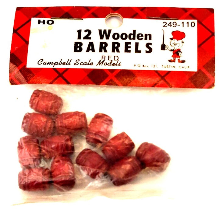 Campbell Scale Models 249-110 HO Scale Red Wooden Barrels (Pack of 12)