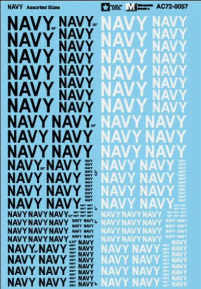 Microscale AC72-0057 1:72 Assorted Black & White Navy Aircraft Lettering Decals