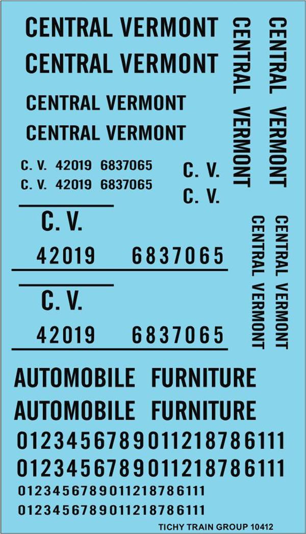 Tichy 10412 HO Black Central Vermont Roadname Railroad Decal Set