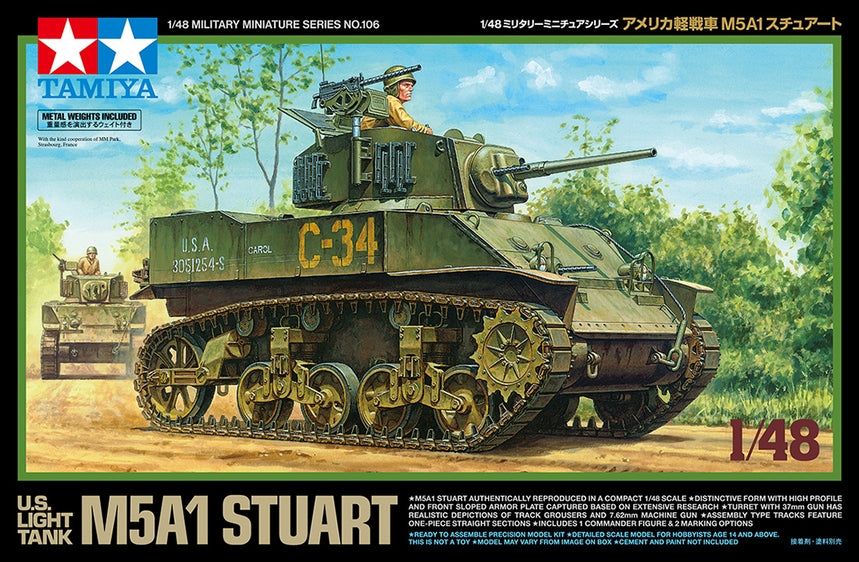 Tamiya 32606 1:48 U.S. Light Tank M5A1 Stuart Tank Plastic Model Kit