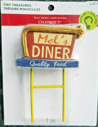 Celebrate It 499625 Tiny Treasures Mel's Diner Quality Food Light Up Road Sign