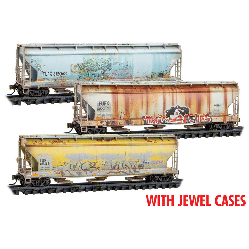Micro-Trains 98305083 N First Union Rail Leasing 3-Bay Covered Hopper (Set of 3)