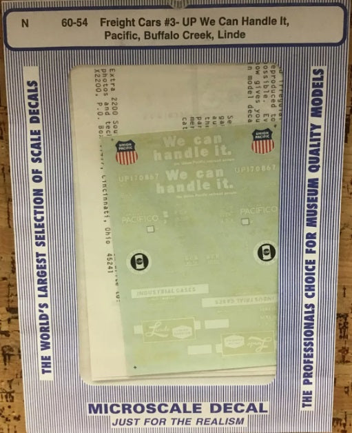 Microscale 60-54 N Scale Freight Cars #3 UP/Pacific/Buffalo Creek & Linde Decal
