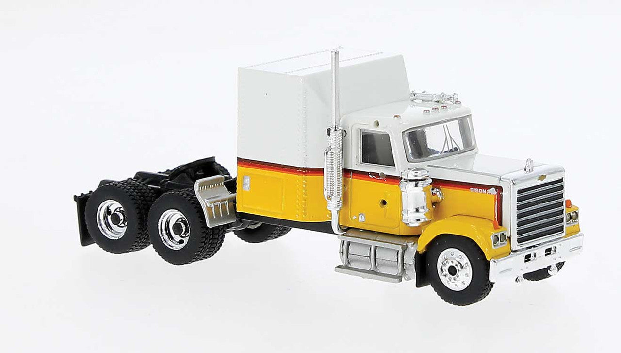 Brekina Automodelle 85782 HO White/Yellow Chevrolet Bison Semi Tractor Only