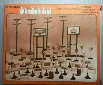 Life Like 01111 HO Scenic Kit: Poles, Barriers, & Road Signs Assortment