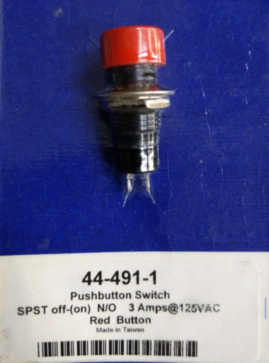 Acme 44-491-1 Red Pushbutton Switch SPST off-(on) 3 Amps@ 125 Vac