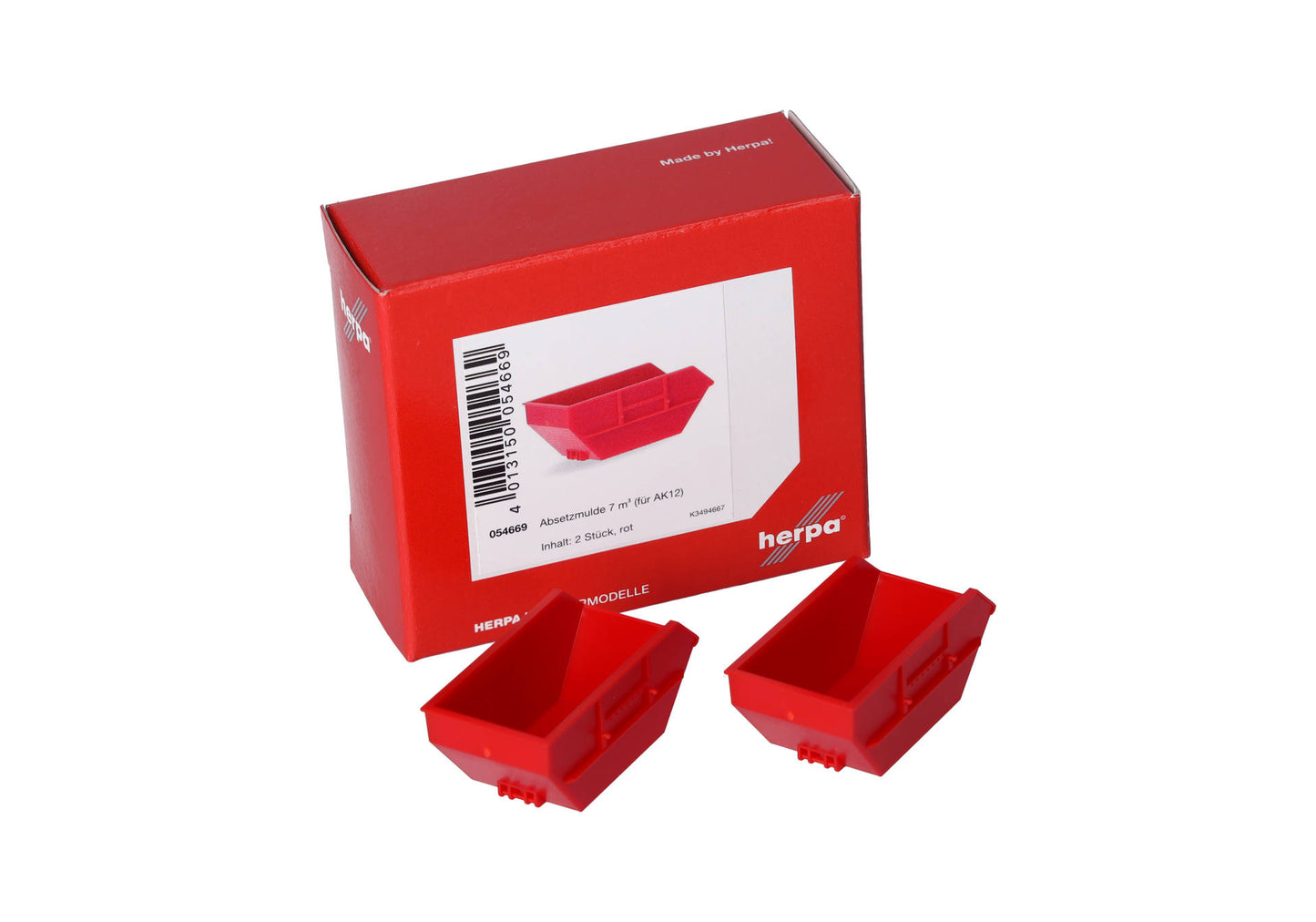 Herpa 054669 1:87 Red AK12 Skip Tray 7m³ (Pack of 2)