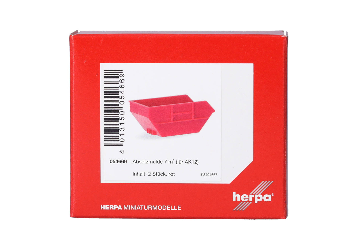 Herpa 054669 1:87 Red AK12 Skip Tray 7m³ (Pack of 2)