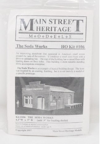 Main Street Heritage 106 HO Scale The Soda Works Building Kit:  4.3" W x 5" D