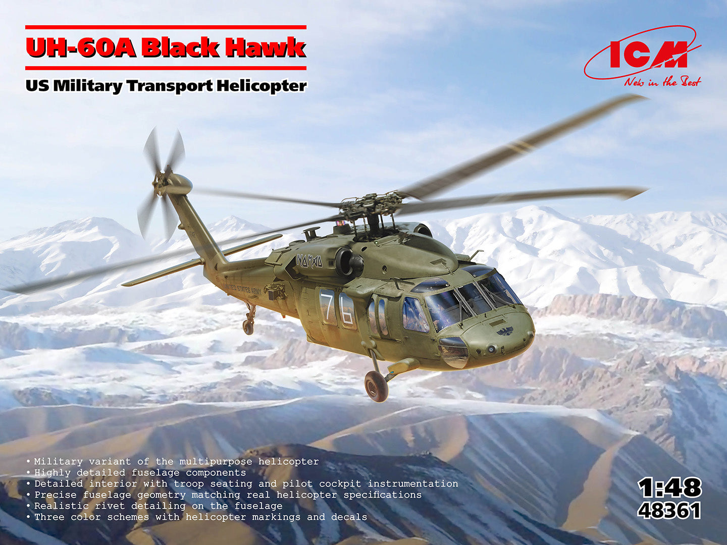 ICM 48361 1:48 UH-60A Black Hawk US Military Transport Helicopter Model Kit